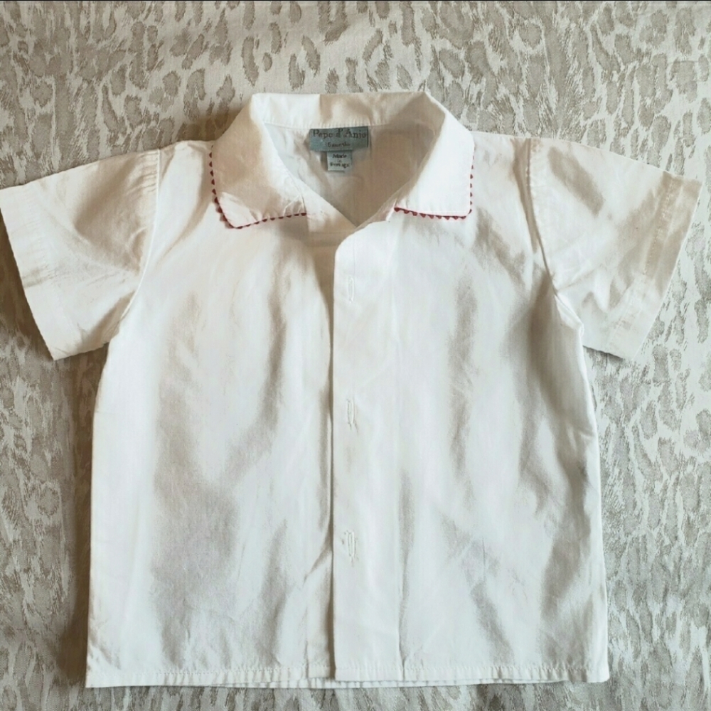 PAPO D' ANJO White Shirt with Red Trim 6m